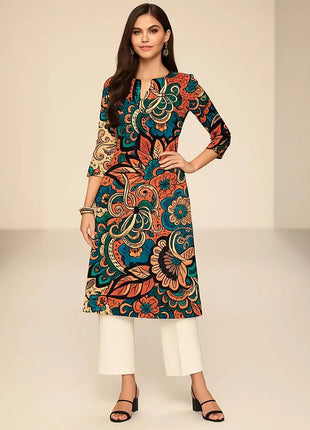 Dress Kurtta Women's Fashionable Straight Tube Casual Bright Flowers Patterns Robe Arabe Robe Traditionnelle Arabe Muslim