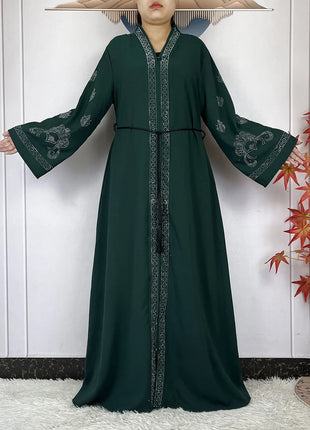 2024 For Women Elegant Dresses Dubai Party Outfits Long Sleeved Chiffon Dashiki Muslim Women Robe Open African Abaya Clothing