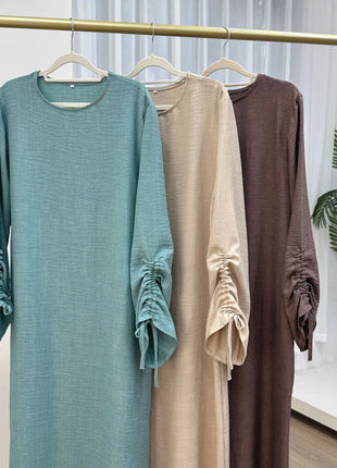 Eid Modest Dress for Women Abaya Lace-up Sleeve Morocco Party Dresses Ramadan Vestidos Largos Kaftan Islam Dubai Arab Long Robe