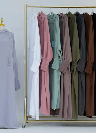 2024 Clothes for Muslim Women Fashion Summer Autumn Muslim Long Sleeve Solid Color Long Abaya Hijab Dress Kaftan Abaya Dubai