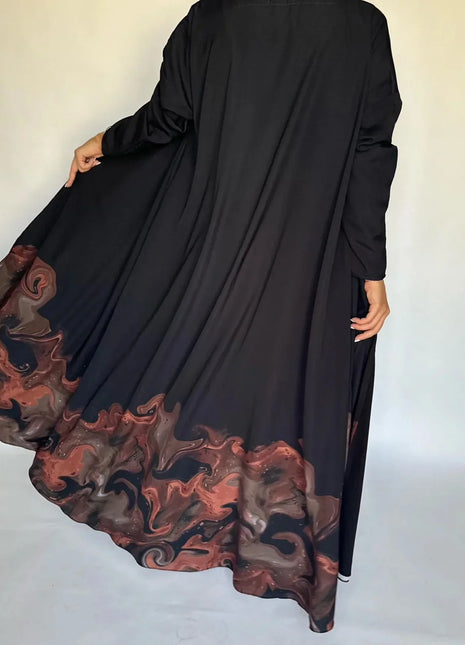 Middle Eastern Loose Open Front Abaya Muslim Women Full Sleeve Printed Abayas Turkey Kaftans Jilbabs Islamic Maxi Dresses