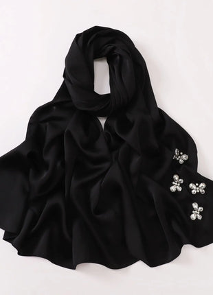 New Bubble Chiffon Hijab Scarf Handmade Flower Beaded Anchor Satin Silk Scarf  Hijabs for Women Turban Femme Ramadan Islamic