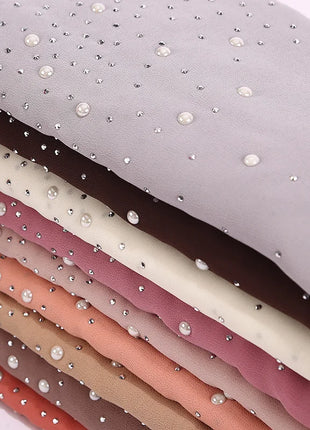 Rhinestone Chiffion Hjab Plain Scarf Tudung Bawal Headscarf Islamic Crystal Hjab Shawls and Wraps Women Muslim Foulard