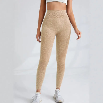 Women Seamless Gym High Waist Yoga Pants Hip Lifting Outdoor Sports Tight Waist Letter Sand Washed Pants Exercise Yoga Leggings