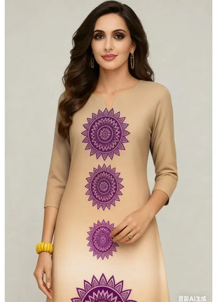 Dress Kurt Women's Fashionable And Elegant National Style Straight Tube Casual Round Neck Colorful Elephant Pattern Dress