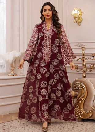 Muslim Women's Light Blue Islamic Embroidered Abaya with Gold Detailing Ideal for Formal Events in Middle East like UAE Saudi