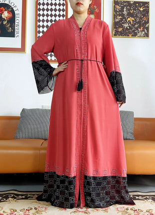 Latest Women Elegant Dresses Dubai Party Outfits Long Sleeve Chiffon Dashiki Muslim Women Robe Open African Abaya Clothing