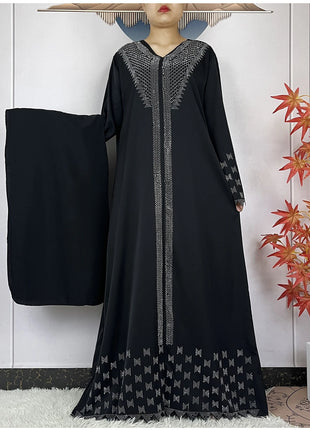 New Muslim Fashion Women Dress Chiffon Diamond Long Sleeves Casual Clothing African Abaya Women Robe Dubai Turkey Islamic Robe