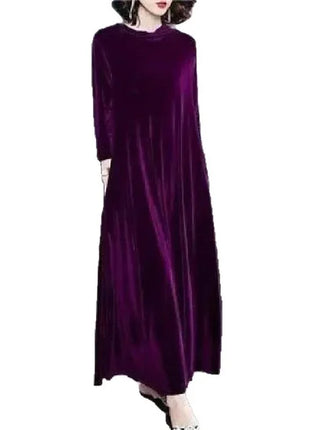 Elegant Long Sleeve Velvet Dress Autumn Spring New Style Puffy Collar Slimming Tummy Covering Mid-Length Gown Princess Sleeve