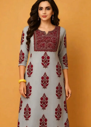 Muslim Kurt Women's Casual Fashion Dress National style Straight Tube Casual Ethnic Red Flower Kaftan Moroccan Women