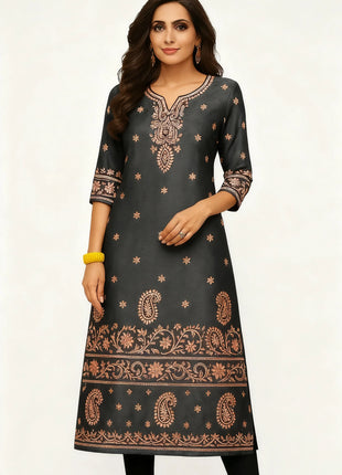 Muslim Dress Kurt Women's Fashionable And Elegant National Style Straight Tube Casual Round Neck Colorful Elephant Pattern Dress