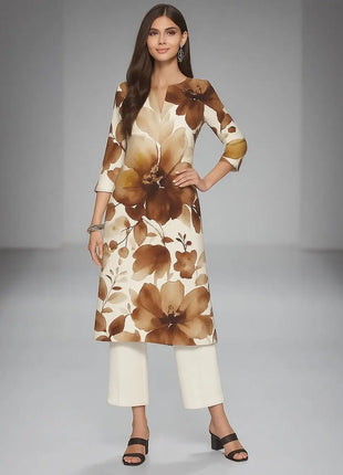 Muslim Kurt Women's Fashion Comfortable Dress Long Sleeve Straight Tube Casual Ethnic Flowers Regular Size New Dress