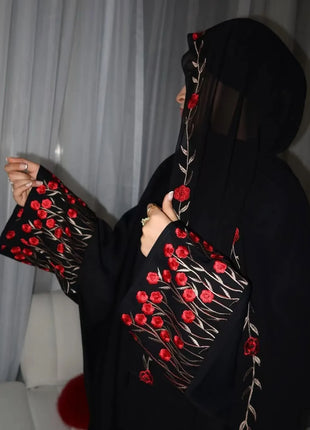 Luxury Embroidered Sleeve Cardigan for Muslim Women Ramadan Modest Abaya Dress with Hijab Elegant Islamic Party Turkish Outfit