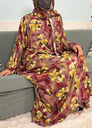 Muslim Cotton Abayas For Women Traditional Floral Ramadan Prayer Garment African Caftan Marocain Femme Robe Connected Headscarf