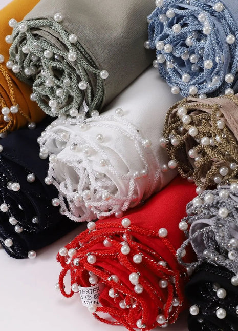High Quality Women Beads Tassles Hijab Plain Long Scarf Shawls Malaysia Headband Muslim Arab Headscarf Wrap Shaylas 175*70cm