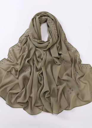 Hot Diamond Pearl Chiffon Hijabs for Women Muslim Fashion Long Shawl Head Wrap for Women Turbans for Women Ramadan Turban Femme