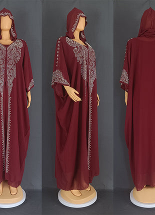 Eid Muslim Dress for Women Hooded Abaya 2 Piece Set Diamond Jalabiya Morocco Party Dresses Dubai Abayas Kaftan Vestido Long Robe