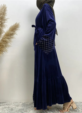 Middle East Winter Fall Velvet Long Sleeve Women Muslim Fashion Maxi Turkey Dress Ramadan Kaftan Dubai Abaya Islamic Clothing