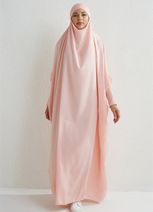 Muslim Abaya Hooded Smocking Sleeve One-piece Prayer Dress Women Jilbab Islamic Clothing Dubai Saudi Black Robe Turkish Modesty