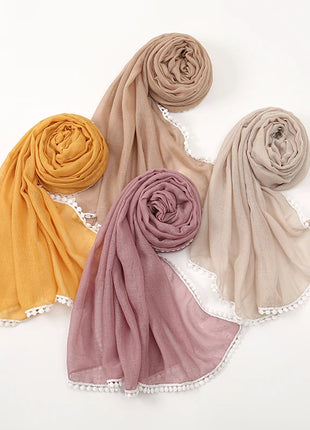 New Cotton Hijab With Lace Muslim Scarf Long Shawls Headscarf Wraps Foulard Echarpe Bufanda Muslim Sjaal Islam Eid Headband