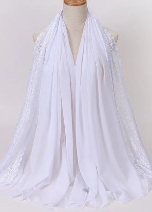 Women Hijabs Muslim Scarf Summer New Pearl Chiffon Lace Solid Color Lady Head Scarf Malaysia Tourism Shawl Turban Wrap Wholesale