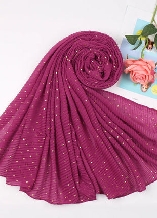 Wrinkle Polka Dot Cotton Hijab Scarf Shimmer Crinkle Scarf Glitter Muslim Woman Veil Shawls Stretchy Headband Bandana