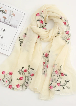 Women Muslim Chiffon Hijab Thin Floral Shawls Wraps Embroidered Scarf Plain Scarves for Woman Muslim Headscarf Islam Turban Veil