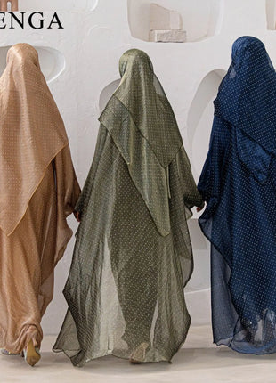 Middle Eastern Islamic Three-Piece Clothing for Women Ramadan Muslim Modest Abaya Dress with Hijab 2025 New Turkey Kaftan Robe