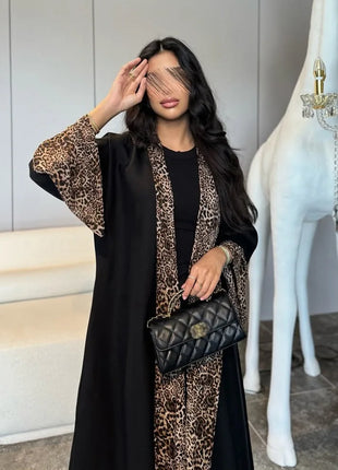 Eid Women Muslim Abaya Leopard Cardigan with Scarf Dress 2025 Vestidos Largos Caftan Robe Jalabiya Ramadan Morocco Dubai Kaftan