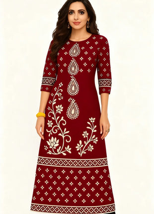 Muslim Dress Kurt Women's Fashionable And Elegant Long Sleeved Straight Tube Casual Round Neck Color Pattern Abaya Luxury