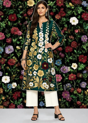 Muslim Dress Kurt Women's Fashionable And Elegant Long Sleeved Straight Tube Casual Flowers Pattern Robe Traditionnelle Arabe