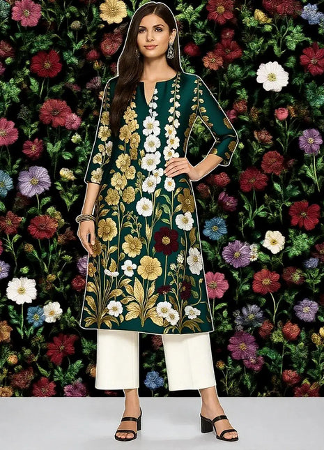 Muslim Dress Kurt Women's Fashionable And Elegant Long Sleeved Straight Tube Casual Flowers Pattern Robe Traditionnelle Arabe