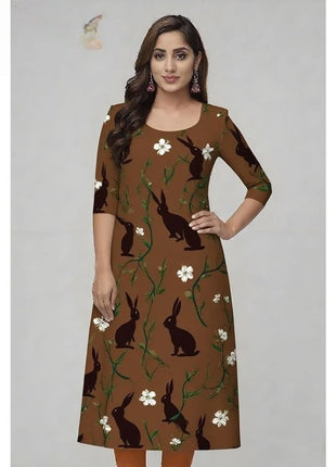 National style Kurt Women's Fashion Comfortable Slit hem Straight Casual Ethnic Flowers Pattern Robe Musulman Femme