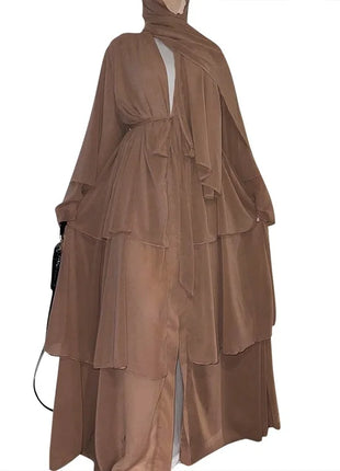Kimono 3 Layer Chiffon Abayas for Women Muslim Dress Dubai Turkey Kebaya Open Abaya Islamic Jalabiya Caftan Marocain Femme Robe