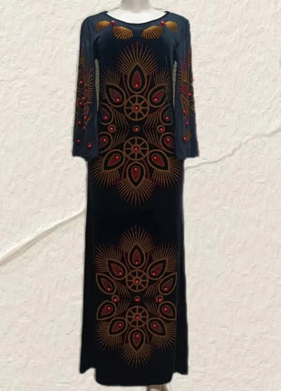 Customized African Dresses For Women Velvet Design Dashiki Beading Abaya Bandage Maxi Bazin Vintage Robe Gowns Africa Sexy Lady
