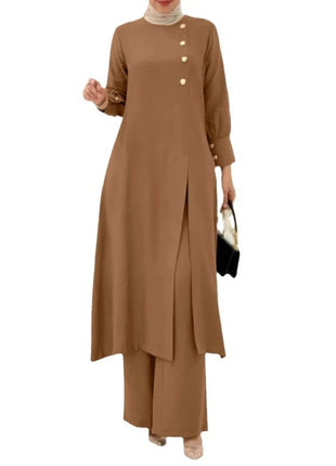 Ramadan Women Eid Muslim Two Pieces Set Split Blouse & Pant Musulman Ensemble Button Shirt Pants Matching Sets Femme Abaya 2024