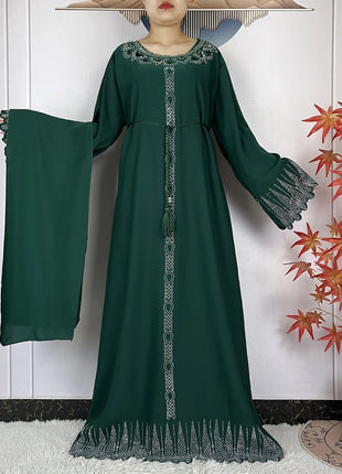 2025 New Abaya Dubai Luxury Muslim Dress for Women Elegant Arabic Femme Abaya Diamond Loose Islamic Long Sleeve Turkey Clothing
