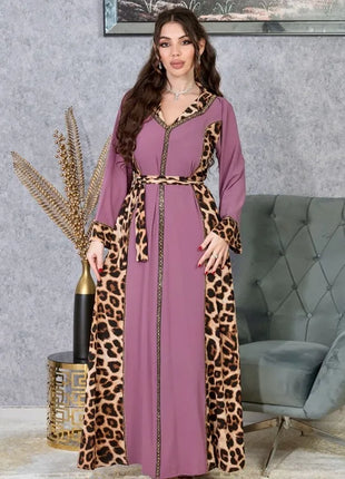 Muslim Abaya Dress Women Dubai Dresses Jalabiya Leopard Print Vestidos Modest Robe Morocco Arab Abayas Kaftan Islam Ramadan