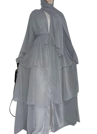 Kimono 3 Layer Chiffon Abayas for Women Muslim Dress Dubai Turkey Kebaya Open Abaya Islamic Jalabiya Caftan Marocain Femme Robe