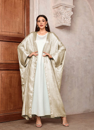 Shiny Party Abaya Ramadan Eid Batwing Satin Open Kimono Dubai Luxury Muslim Damen Abayas For Women Kaftan Dress Islamic Clothing