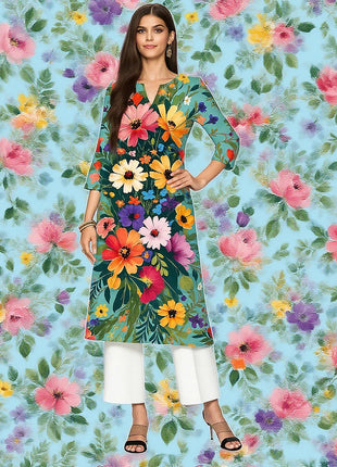 Muslim Dress Kurt Women's Fashionable And Elegant Long Sleeved Straight Tube Casual Flowers Color Pattern Abaya Luxury