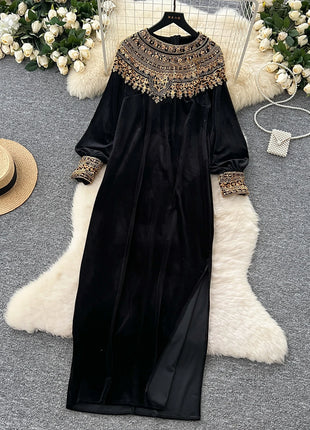 Chic vintage velour long sleeve slim Elegant Fairy korean fashion Boho Sundress women clothing