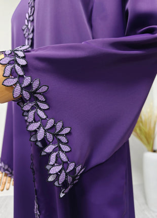 Dubai Elegant  Purple Abaya for Muslim Women - Intricately Crafted with Multicolored Embroidery Piece in Islamic Modest Fashion