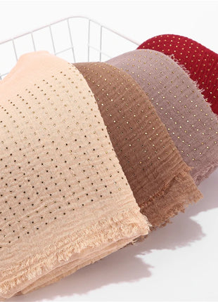 Rhinestone Plain Viscose Cotton Hjab Crinkle ShawI Muslim Head Scarf Big Long Pashmina Wrap Female Foulard Tudung Bawal