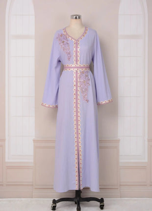 Ramadan Luxury Muslim Fashion Bat Sleeve Moroccan Turkiye Dubai Dress Middle East Arab Dress Sequins Golden Velvet Long Dress