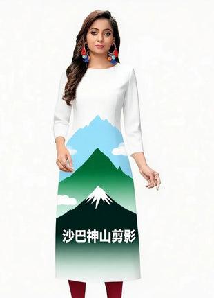 Muslim Women Kurtta Casual Fashion Dress Straight Tube Casual Ethnic Slit hem Muslim Fashion Turkish Abaya Dresse National Style