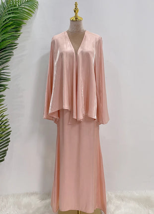 Ramadan Satin Abaya Dubai Turkey Islam Muslim Modest Dress Sets Prayer Clothes For Women Kaftan Robe Femme Musulmane