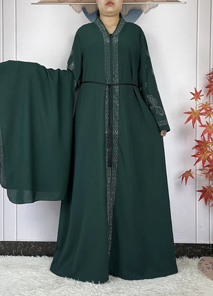 2024 For Women Elegant Dresses Dubai Party Outfits Long Sleeved Chiffon Dashiki Muslim Women Robe Open African Abaya Clothing