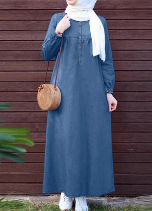 ZANZEA Women Vintage Muslim Abaya Dress 2024 Autumn Sundress Casual Long Sleeve Solid Maxi Long Vestidos Kaftan Islamic Clothing