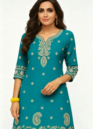 Muslim Dress Kurt Women's Fashionable And Elegant National Style Straight Tube Casual Round Neck Colorful Elephant Pattern Dress